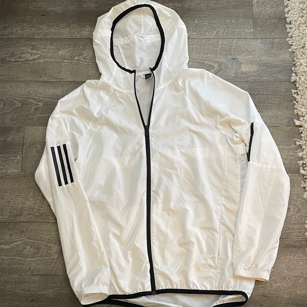 adidas White Windbreaker with‎ Black Accents